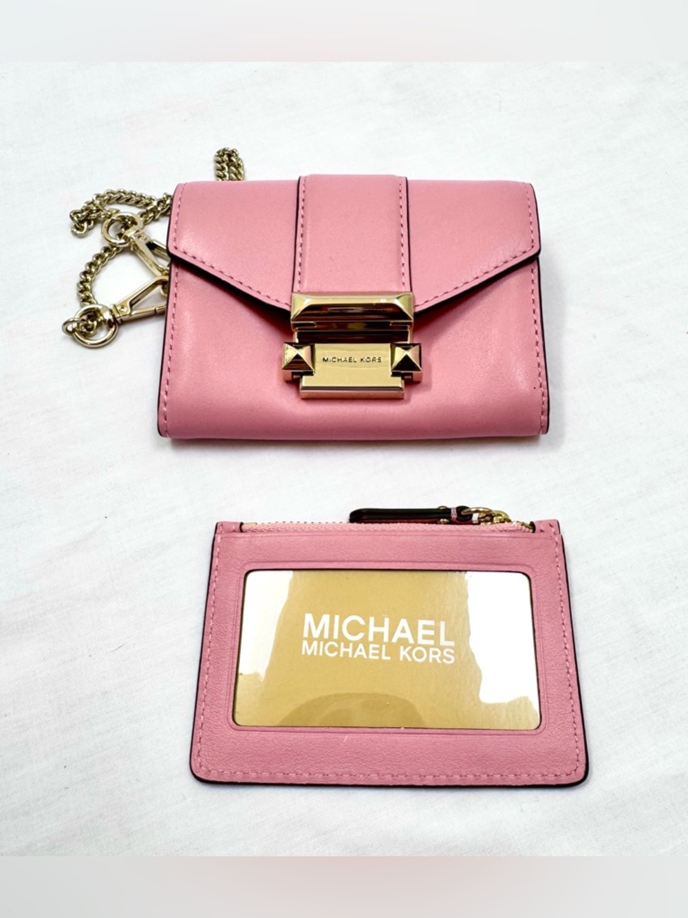 New MICHAEL Kors Whitney Small Leather Chain Carryall Wallet Carnation Pink - Picture 2 of 8